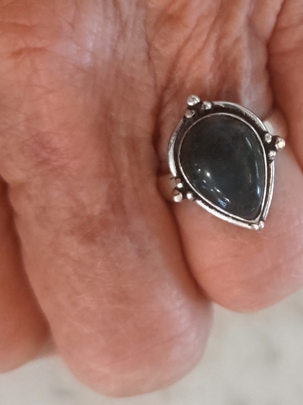 Women's Sterling Silver Teardrop Moss Agate Ring - Women's Jewelry Sz 6.75